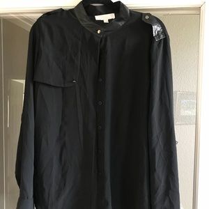 🖤Button Up Shirt with faux leather embellishment